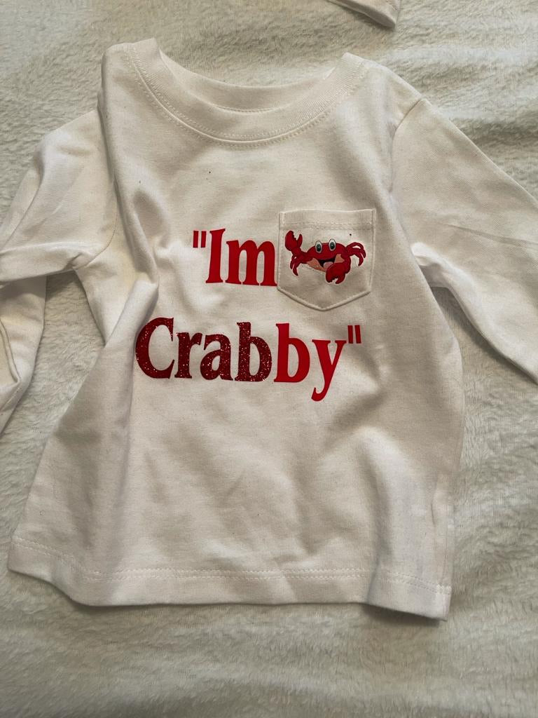 Kid’s “Im Crabby” Print with Crab Graphic Long Sleeved Shirt